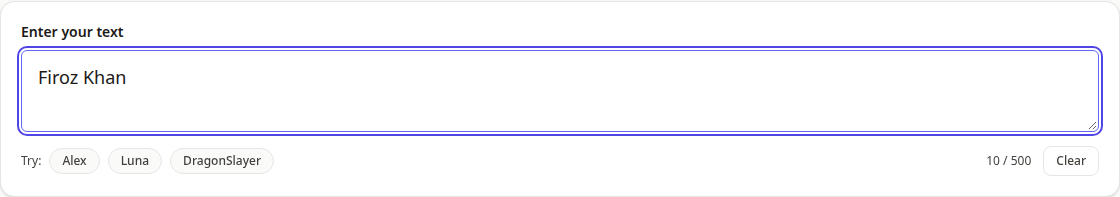 Typing text into the generator input box