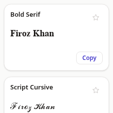 Style cards showing the typed text in different fonts